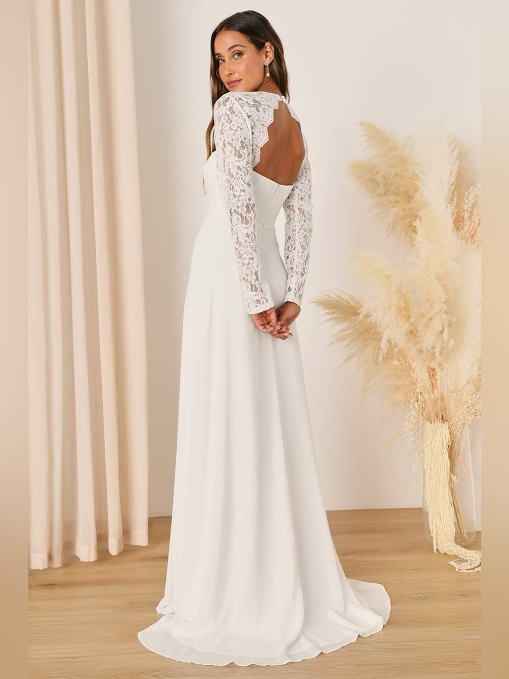 LULUS Promised Forever Wedding Dress Medium White Lace Backless Gown Bridal FLAW